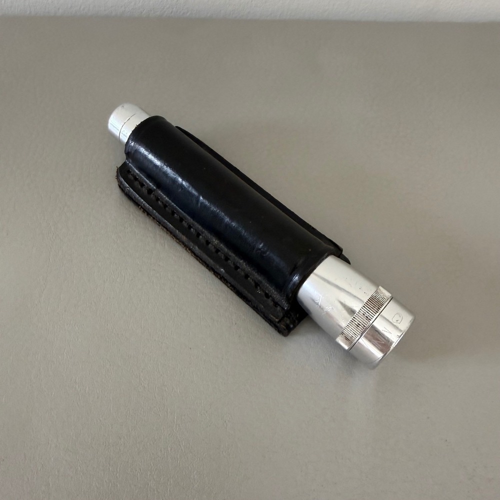 MAG Vintage Mini‎ Silver Flashlight with Black Leather Belt Holster PMH-11